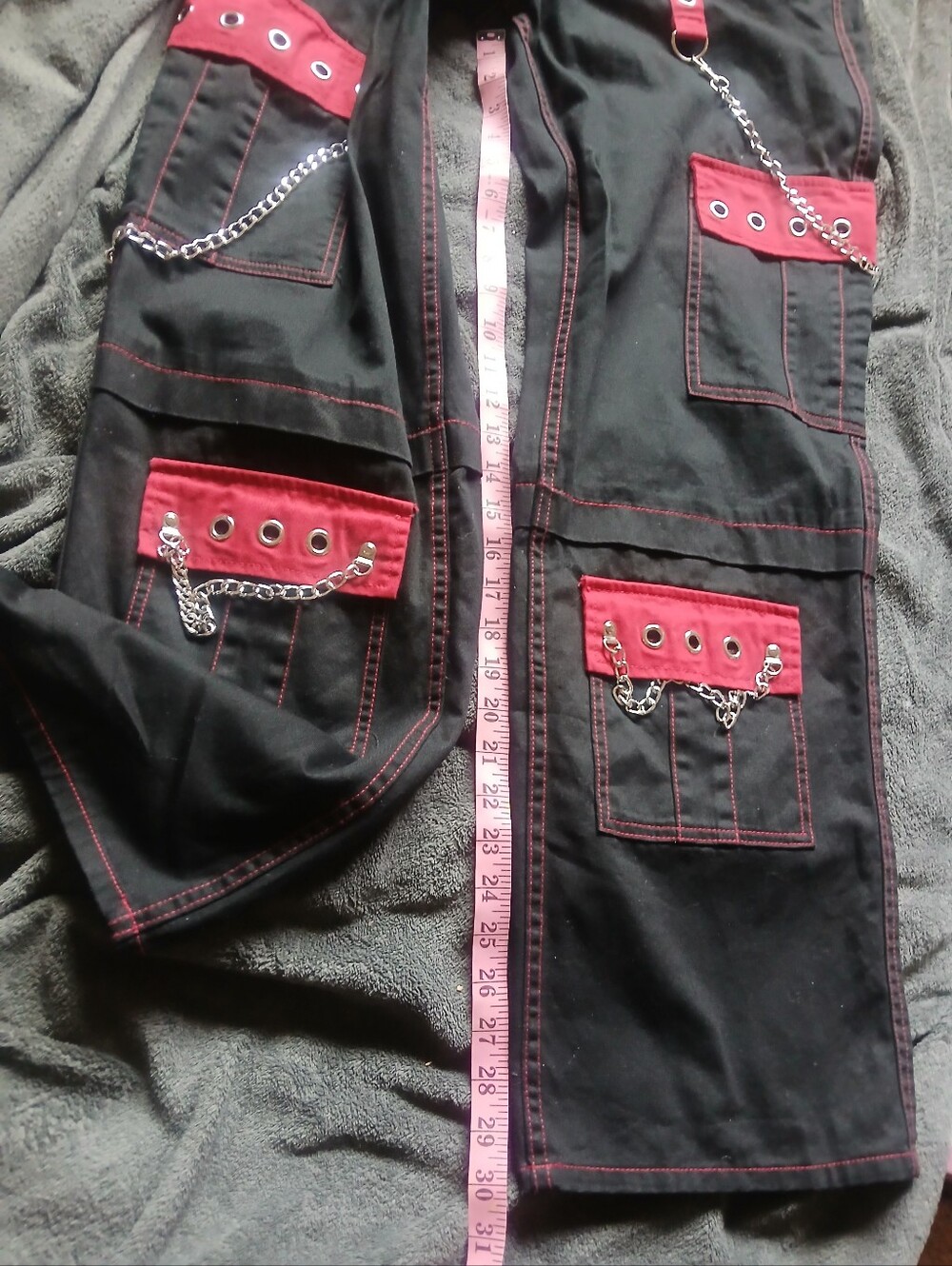Black And Red Grommet Strap Carpenter Pants Size 5 - Picture 13 of 13